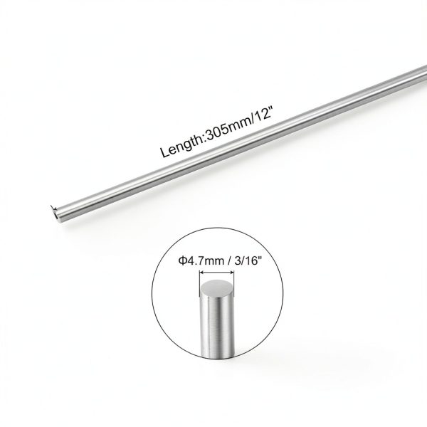 MECCANIXITY 3/16 Inch x 12 Inch 304 Stainless Steel Solid Round Rods Metal Lathe Bar Stock for DIY Craft 2 Pcs-1