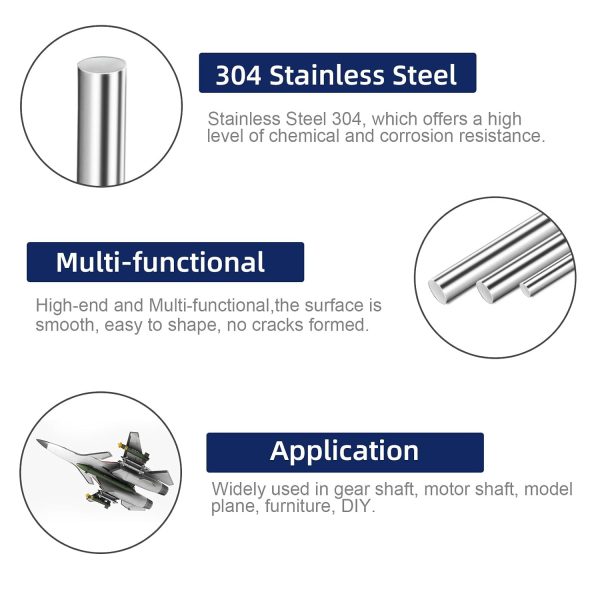 304 Stainless Steel Round Rod by MewuDecor 5mm x 250mm 5pcs-3